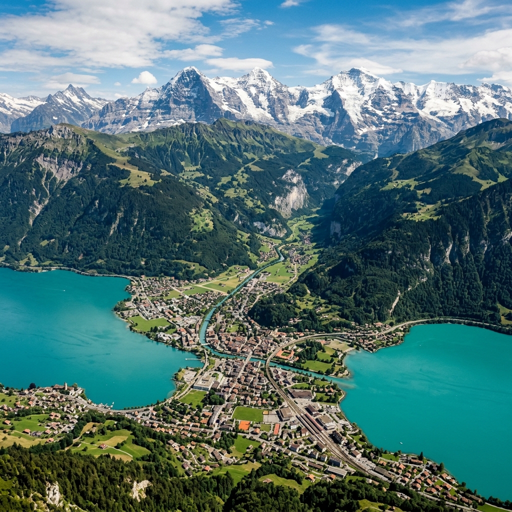 Interlaken Switzerland between Lake Thun and Lake Brienz with Jungfrau massif